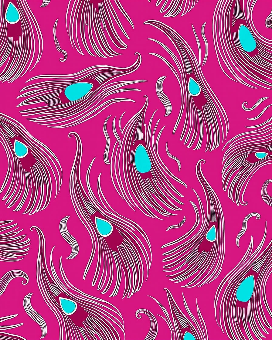 Vibrant Fuchsia Peacock Feather Collection Rug