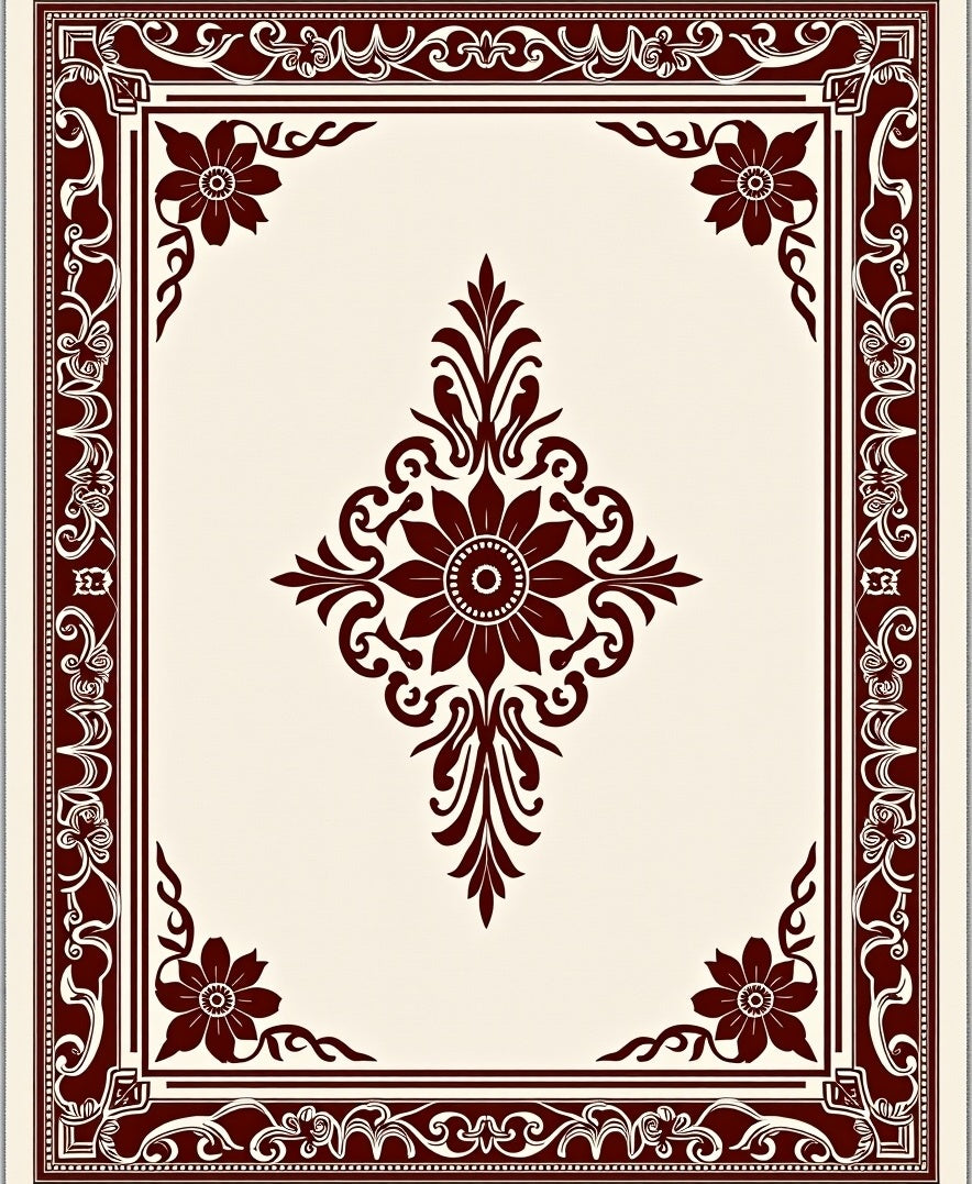 Ornate Burgundy Floral Medallion Rug