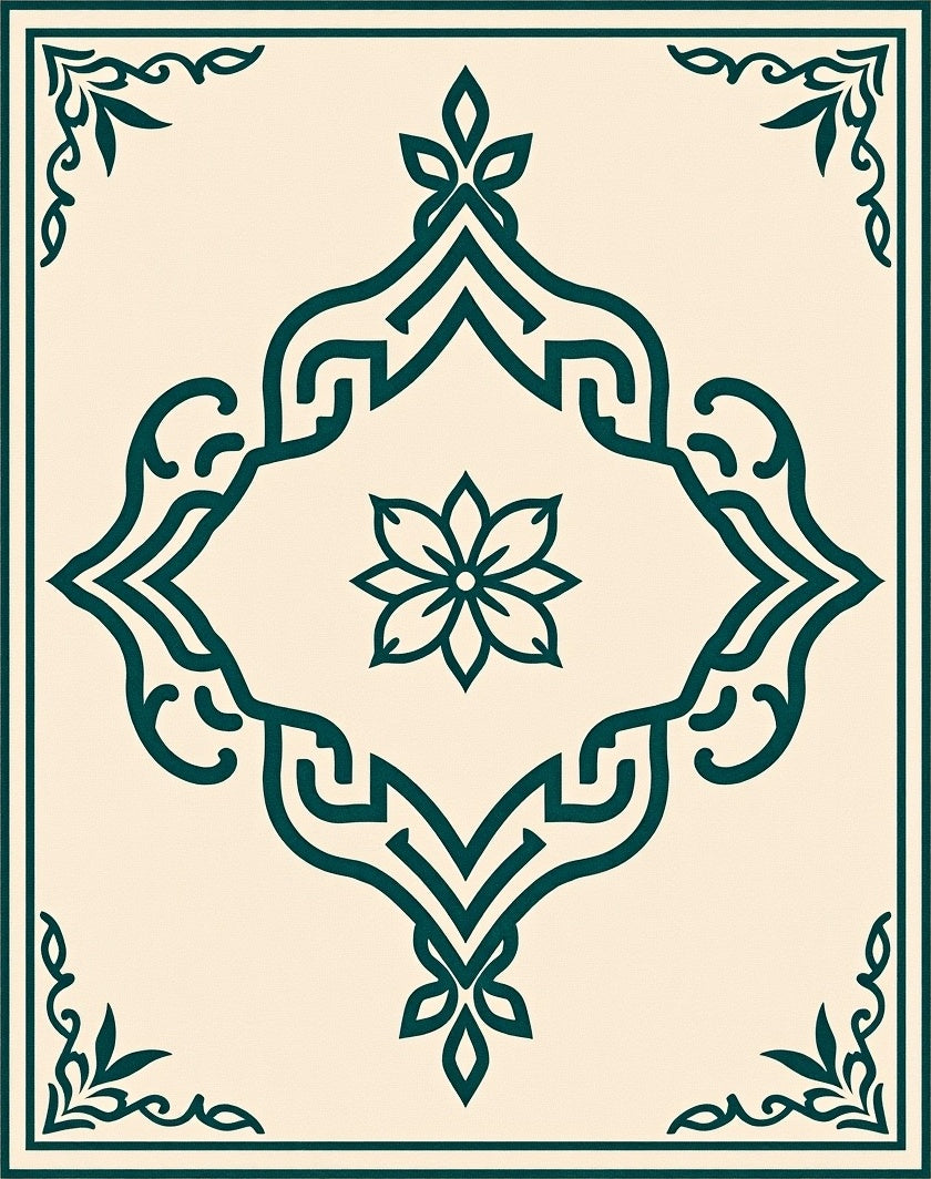 Classic Teal Medallion Floral Frame Rug