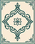 Classic Teal Medallion Floral Frame Rug