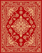 Elegant Red Floral Square Medallion Rug