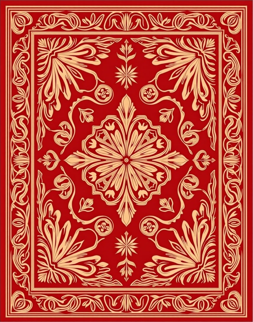 Elegant Red Floral Square Medallion Rug