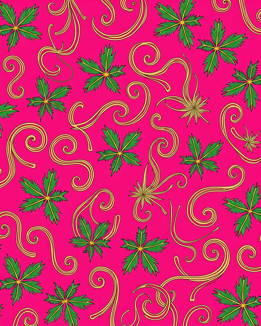Vibrant Pink Leaf Swirl Medley Rug
