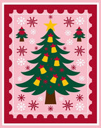 Pink Christmas Tree Bell Snowflakes Rug