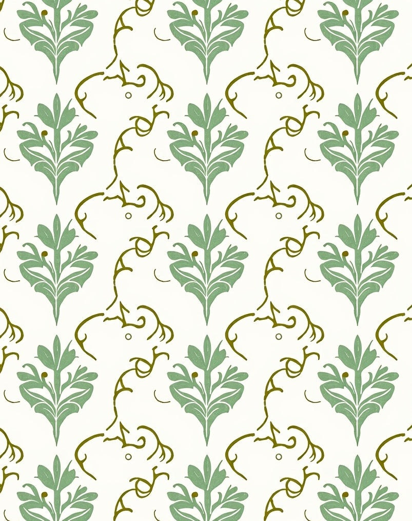 Sage Green Floral Vine Damask Rug