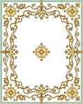 Golden Floral Scrollwork Medallion Border Rug