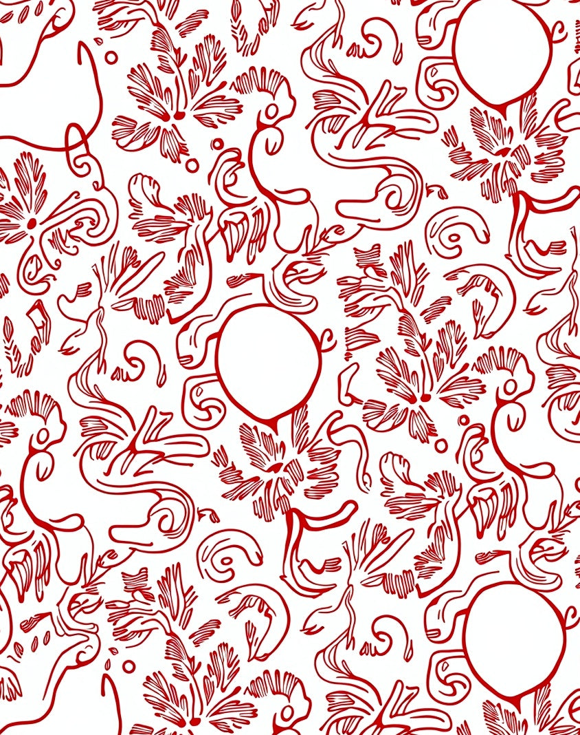Red Floral Scrollwork Vine Rug