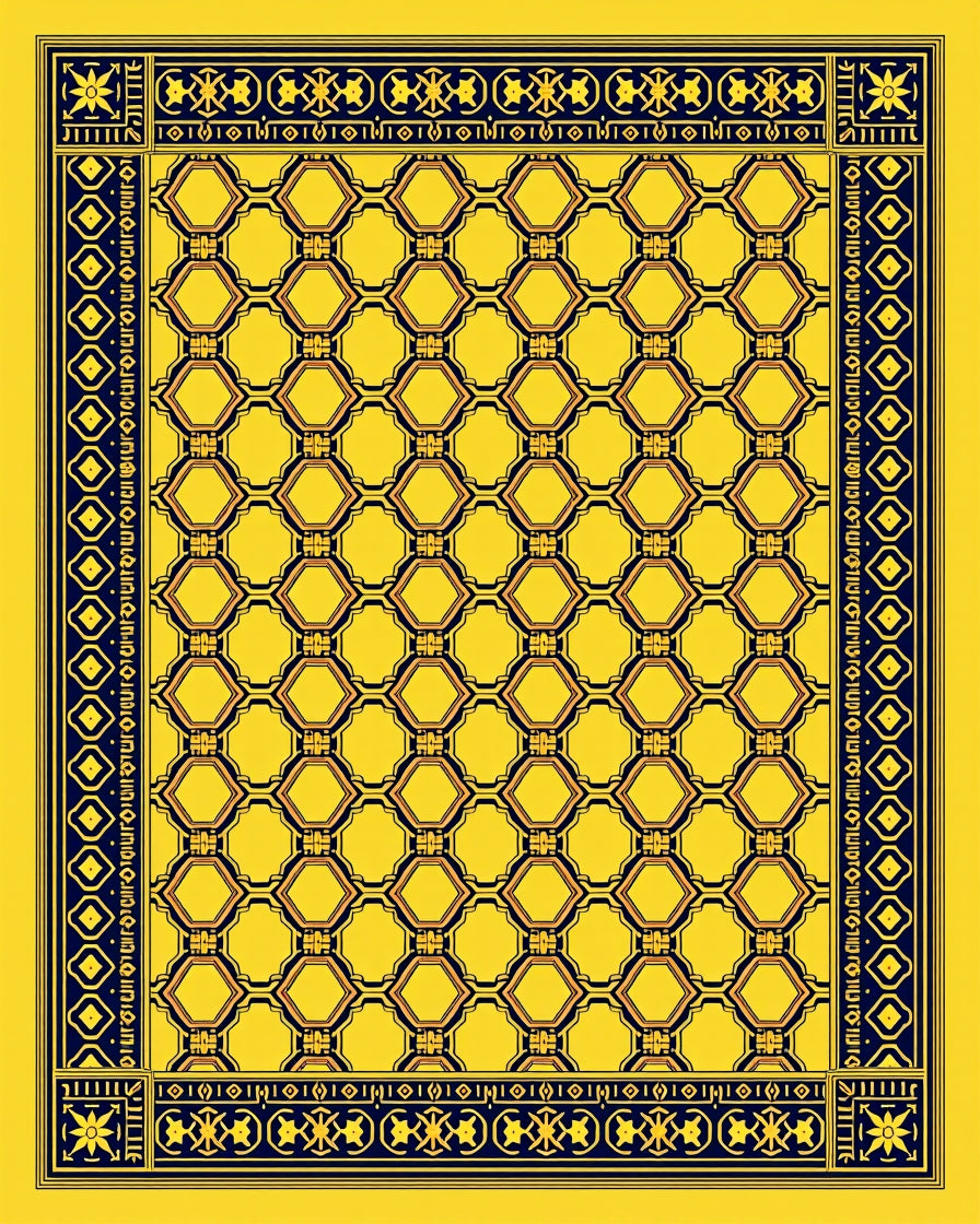 Golden Yellow Hexagonal Lattice Border Rug