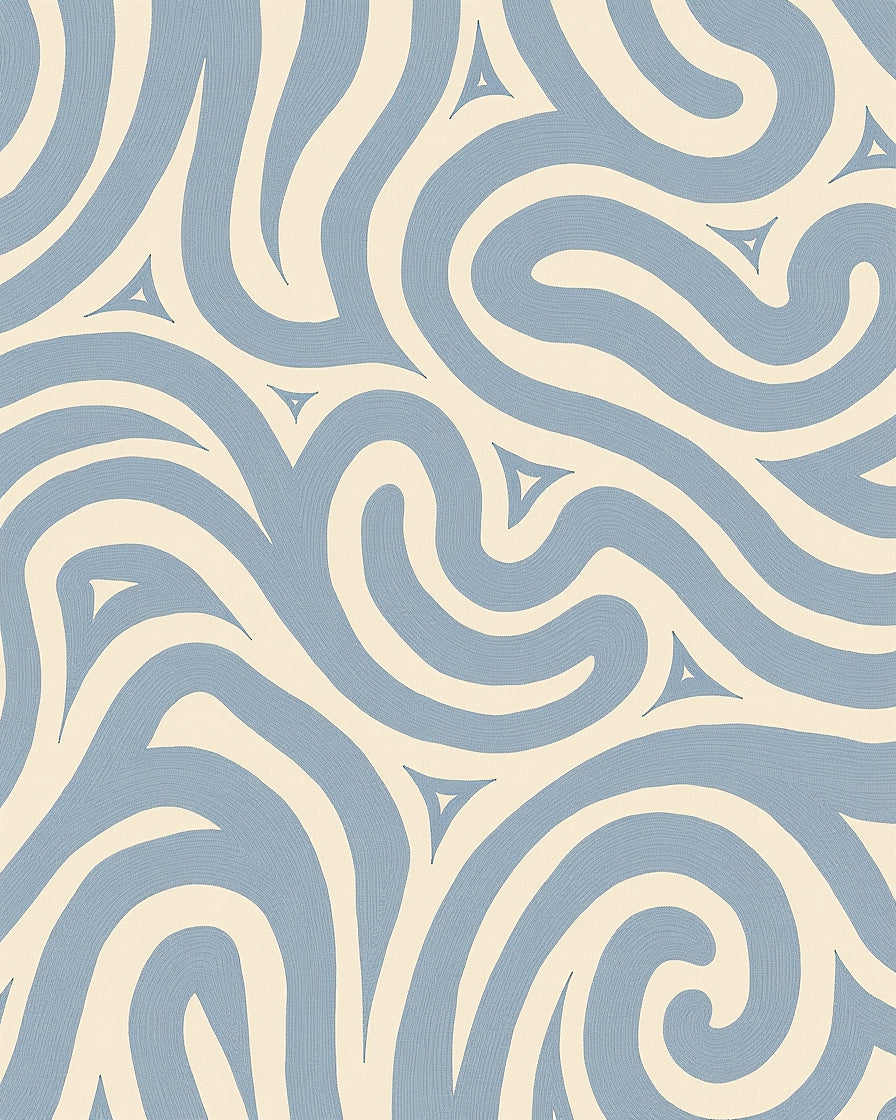 Pale Blue Swirls Cream Swirls Triangles Rug