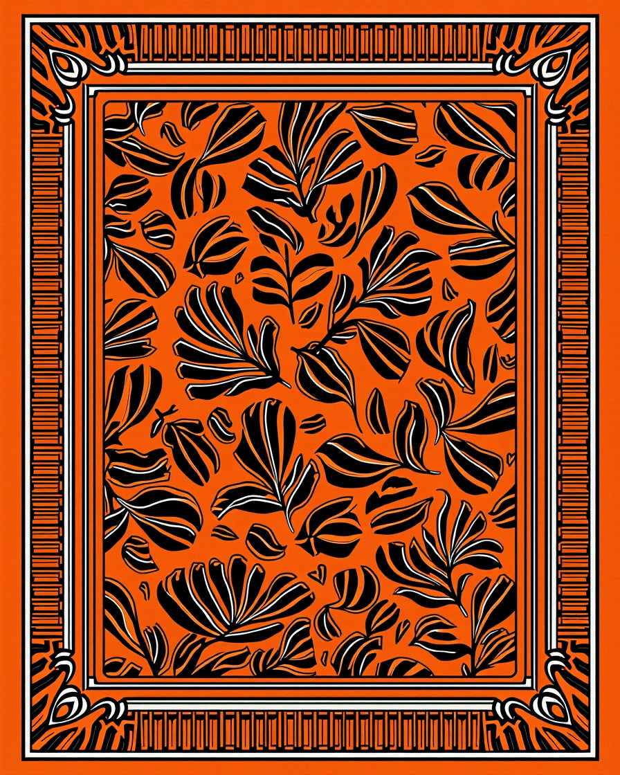 Bold Orange Black Leaf Scatter Rug