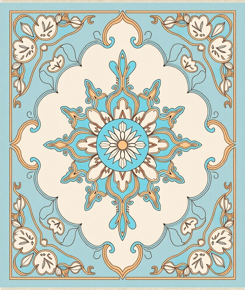 Light Blue Floral Medallion Rug