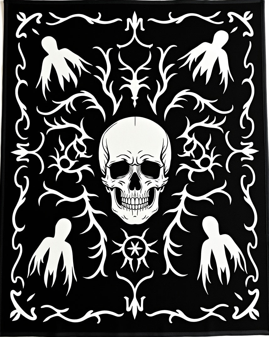 Gothic Black White Skull Ghost Art Rug