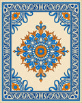 Blue Orange Floral Medallion Border Rug