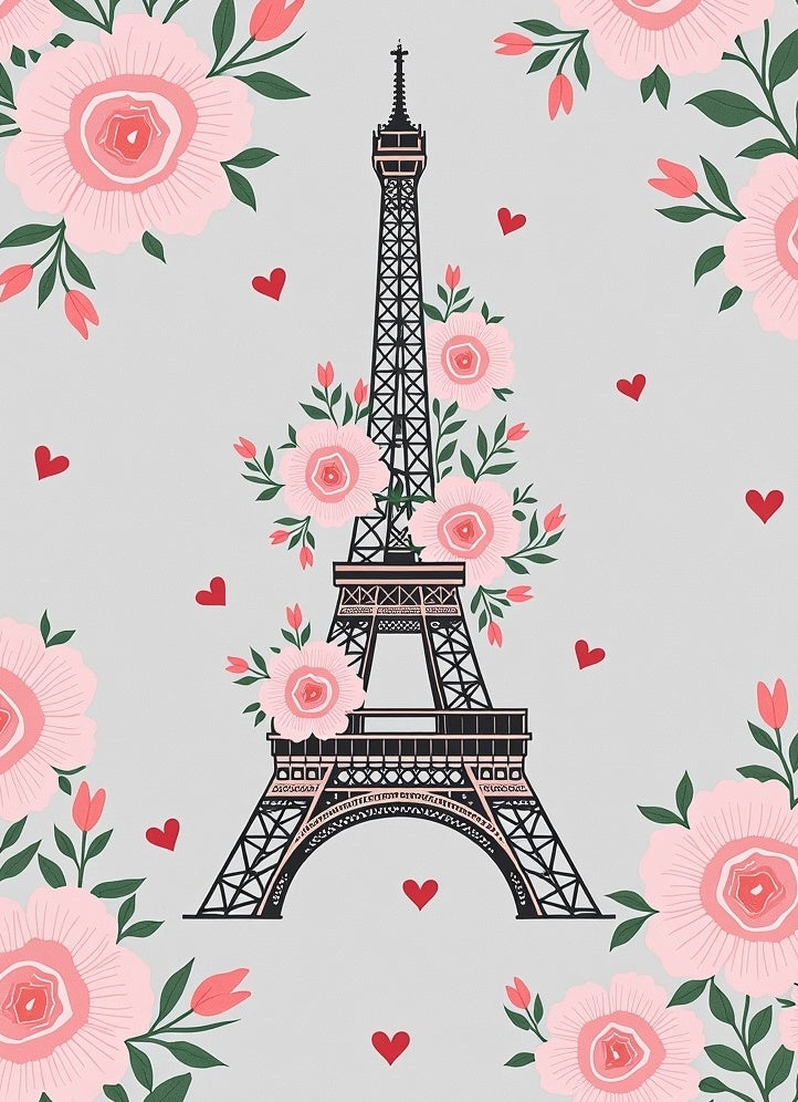 Pink Roses Eiffel Tower Hearts Rug