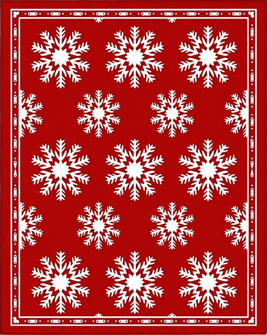Crimson White Snowflake Seasonal Accent Rug