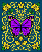 Majestic Purple Butterfly Yellow Floral Swirls Rug