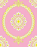 Pink Yellow Floral Medallion Brocade Rug
