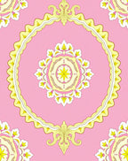Pink Yellow Floral Medallion Brocade Rug