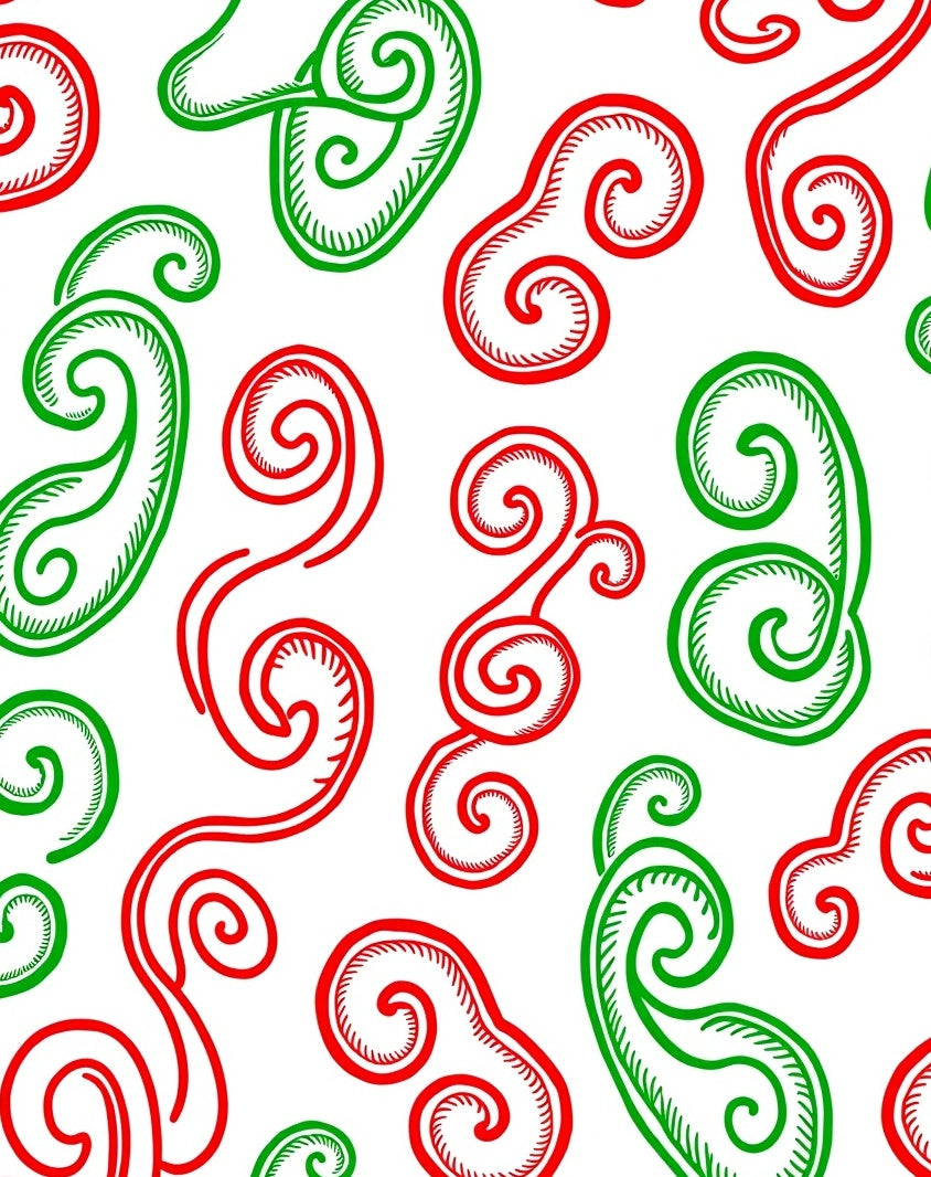 Red Green Swirl Scroll Abstract Rug