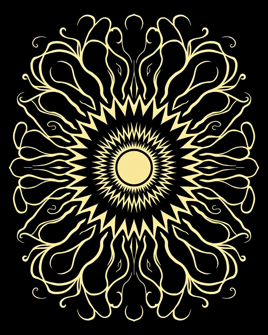 Golden Sunburst Medallion Art Deco Rug