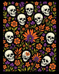 Skulls And Orange Floral Print Rug