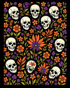 Skulls And Orange Floral Print Rug