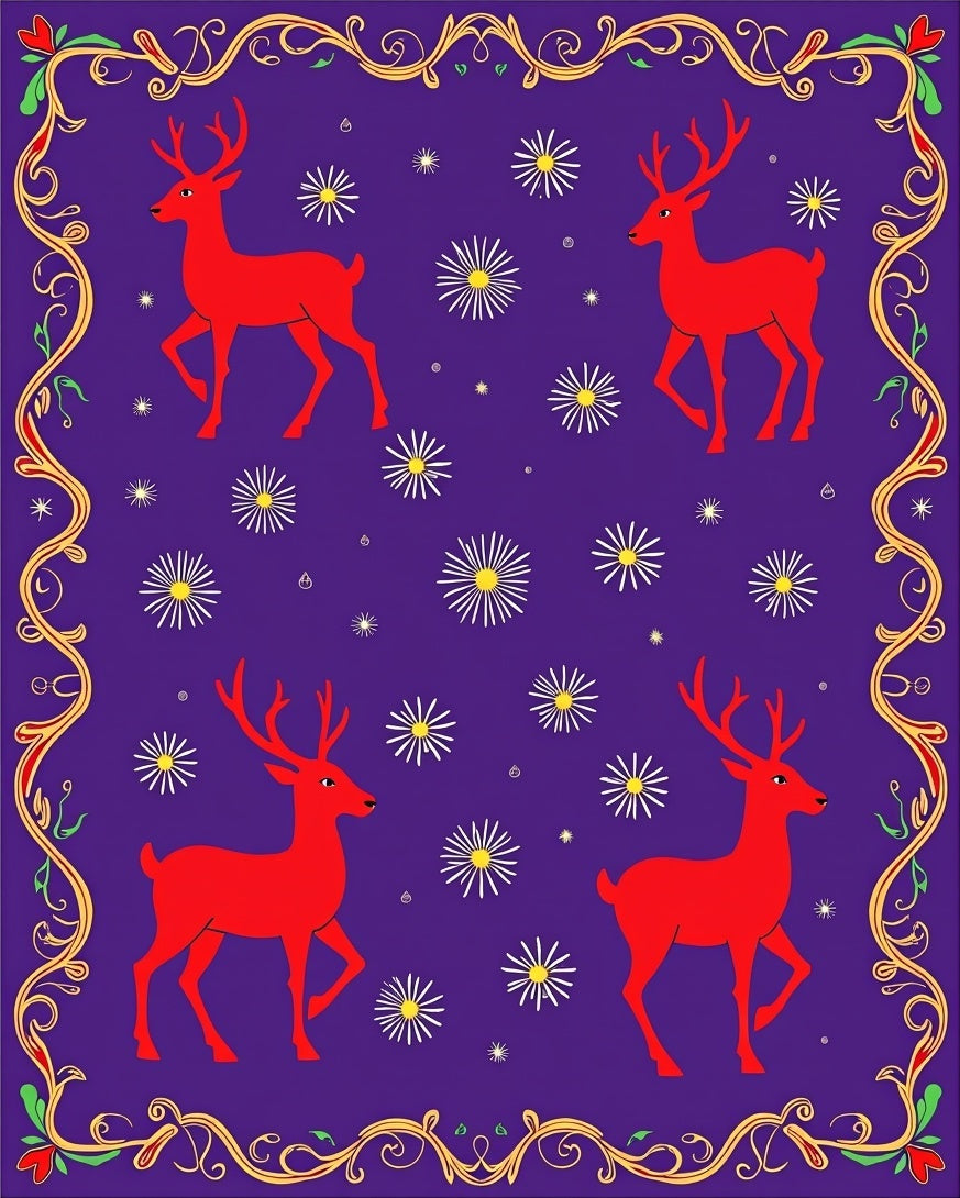 Red Deer Purple Floral Border Rug