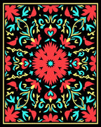 Vibrant Red Floral Symmetry Medallion Rug