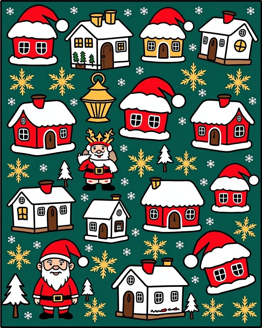 Festive Santa Houses Snowflake Celebration Rug
