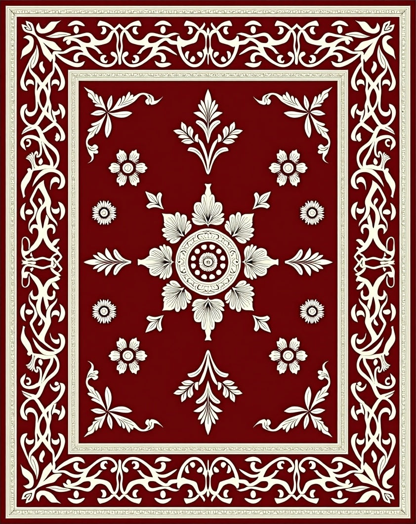 Classic Crimson Floral Garden Rug