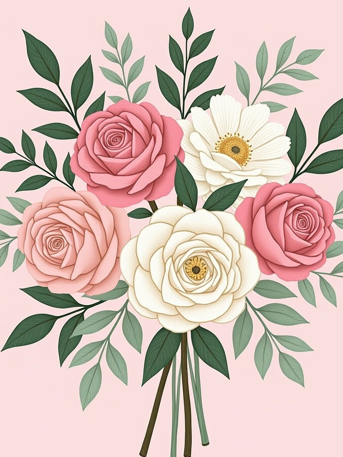 Pink White Rose Bouquet Garland Rug