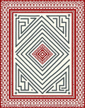 Red White Geometric Labyrinth Diamond Rug