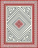 Red White Geometric Labyrinth Diamond Rug