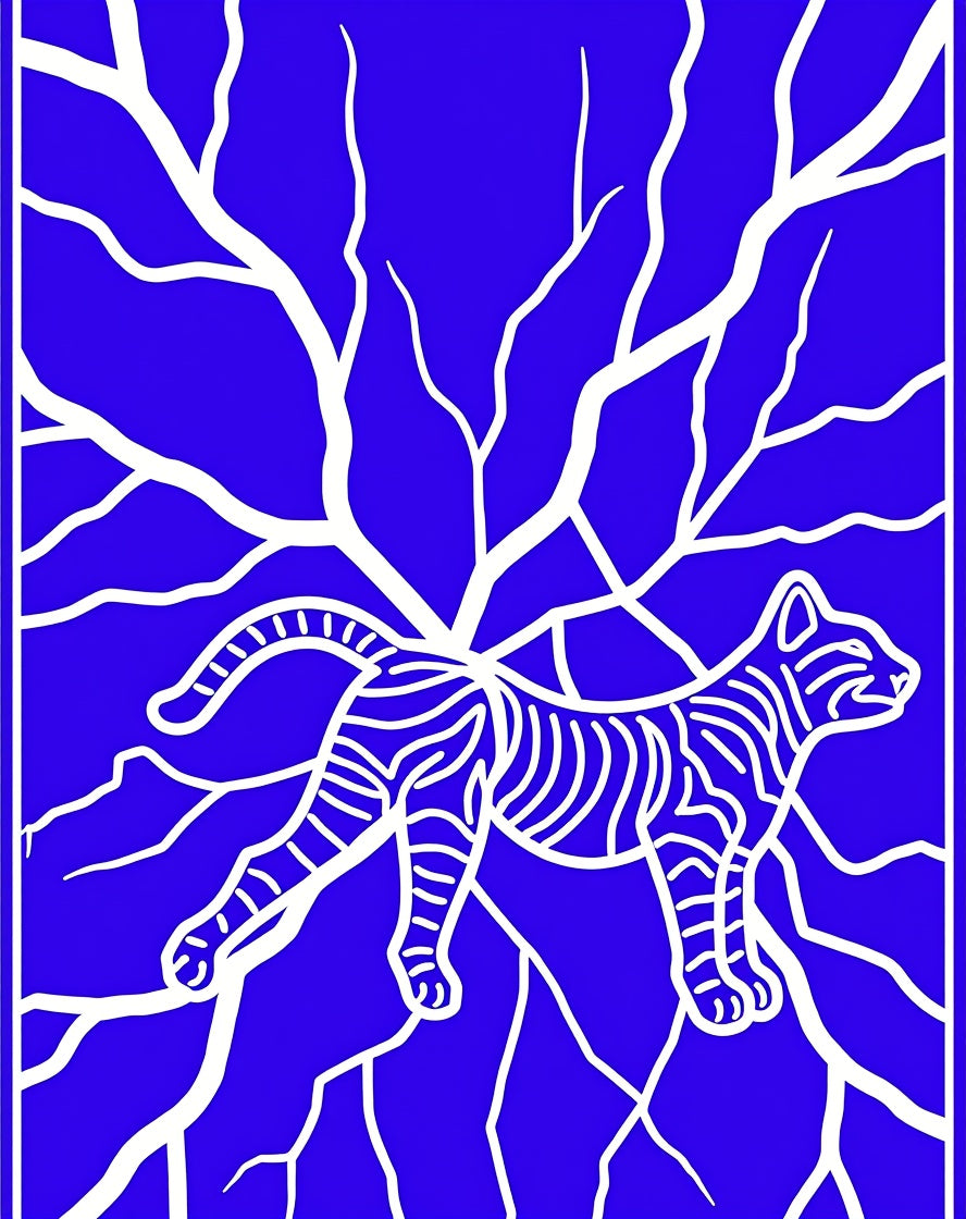 Bold Blue Feline Vine Art Rug