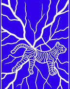 Bold Blue Feline Vine Art Rug