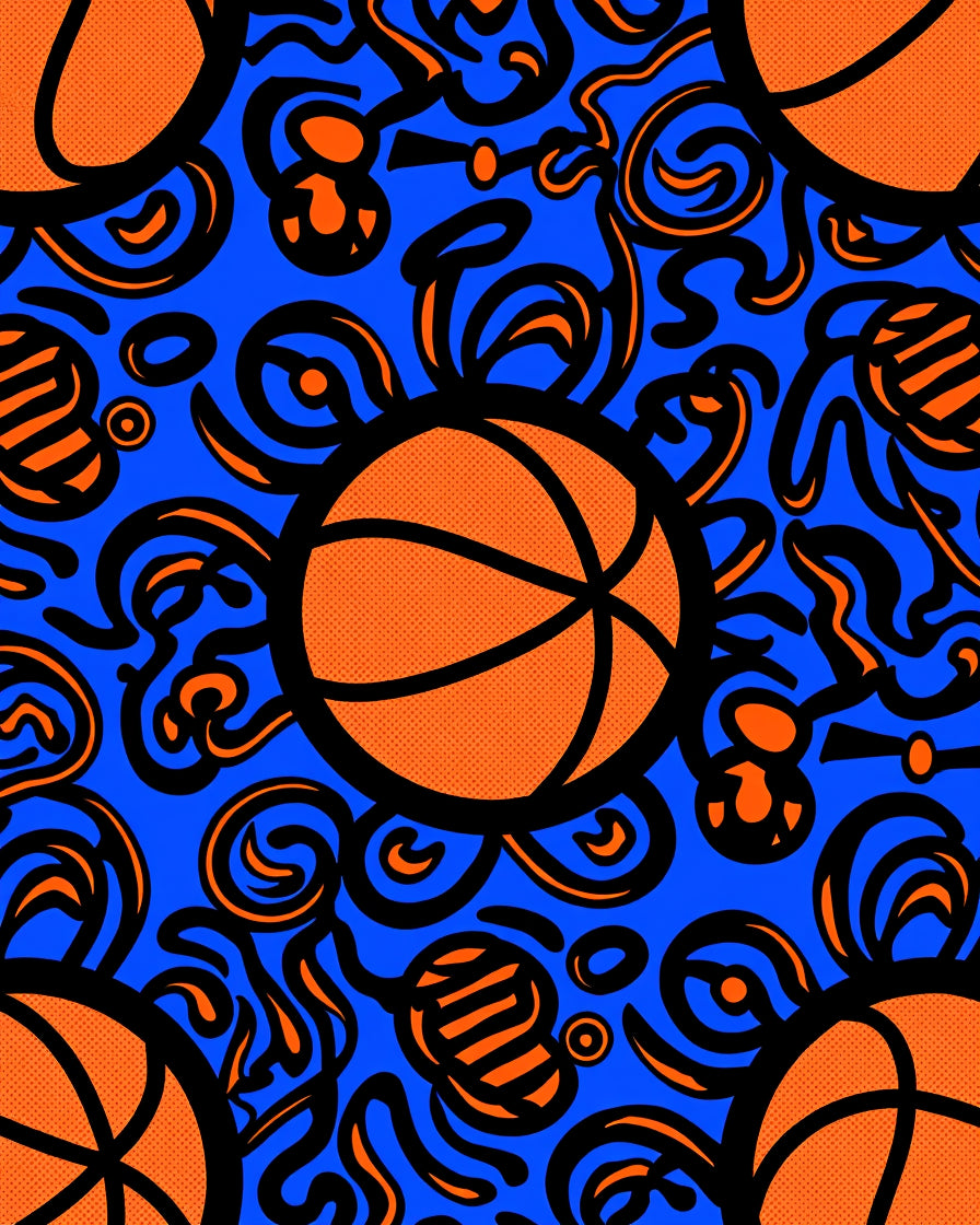 Vibrant Orange Basketball Swirls Rug