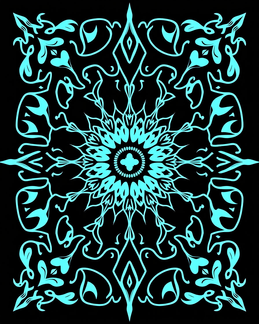Aqua Floral Medallion Symmetry Rug