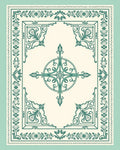 Teal Floral Medallion Quatrefoil Border Rug