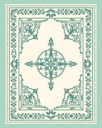 Teal Floral Medallion Quatrefoil Border Rug