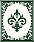 Dark Green Ornate Fleur de Lis Rug
