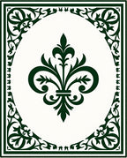 Dark Green Ornate Fleur de Lis Rug