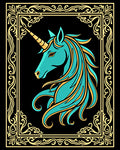 Aqua Unicorn Regal Gold Ornate Frame Rug