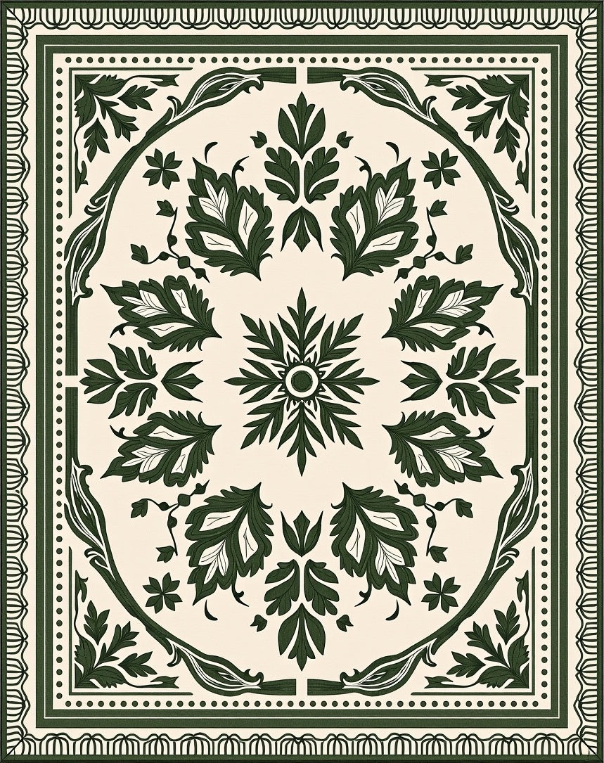 Emerald Leaves Ornate Centerpiece Rug