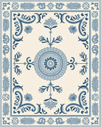 Azure Blue Medallion Floral Corner Rug