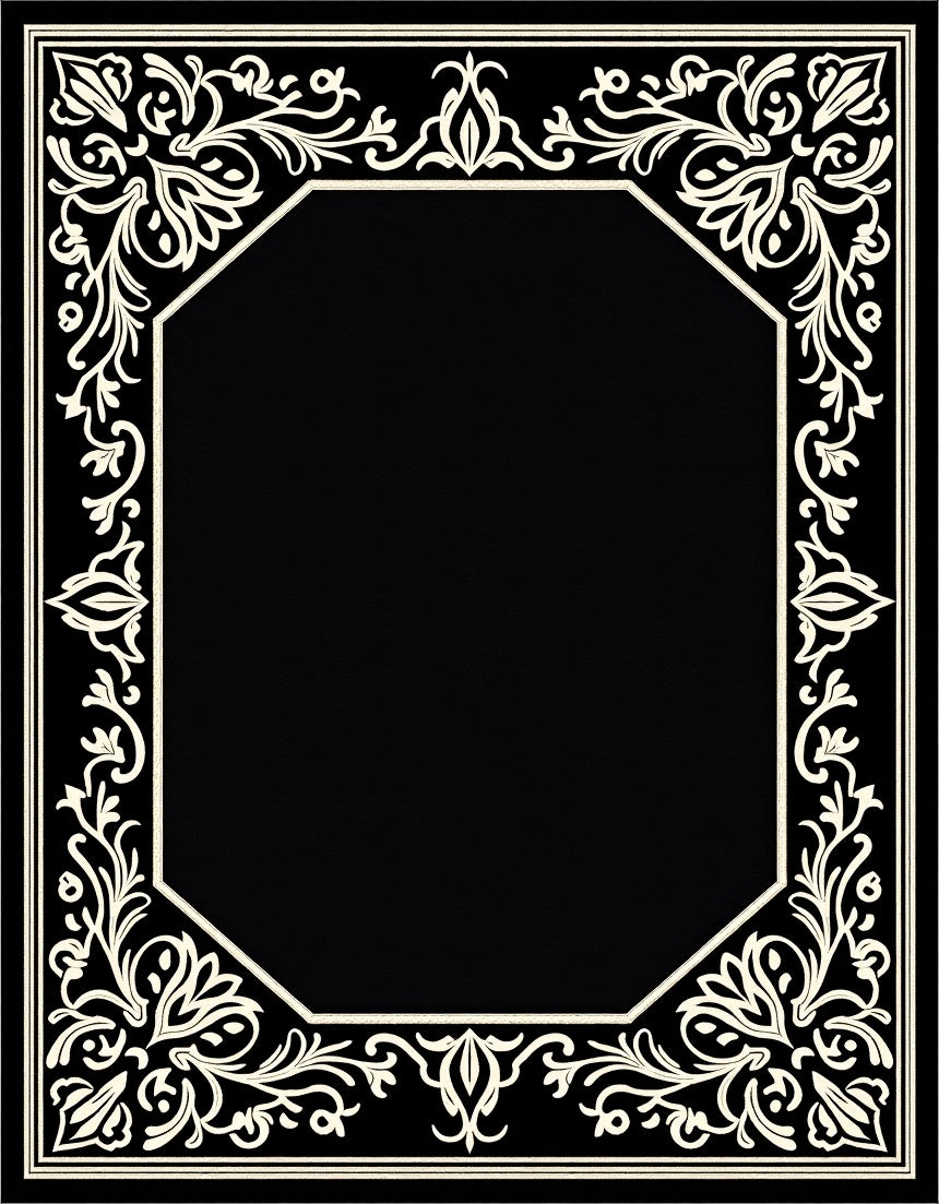 Ornate Black White Floral Frame Rug