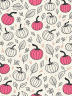 Bold Pink Pumpkin Leafy Fall Motif Rug