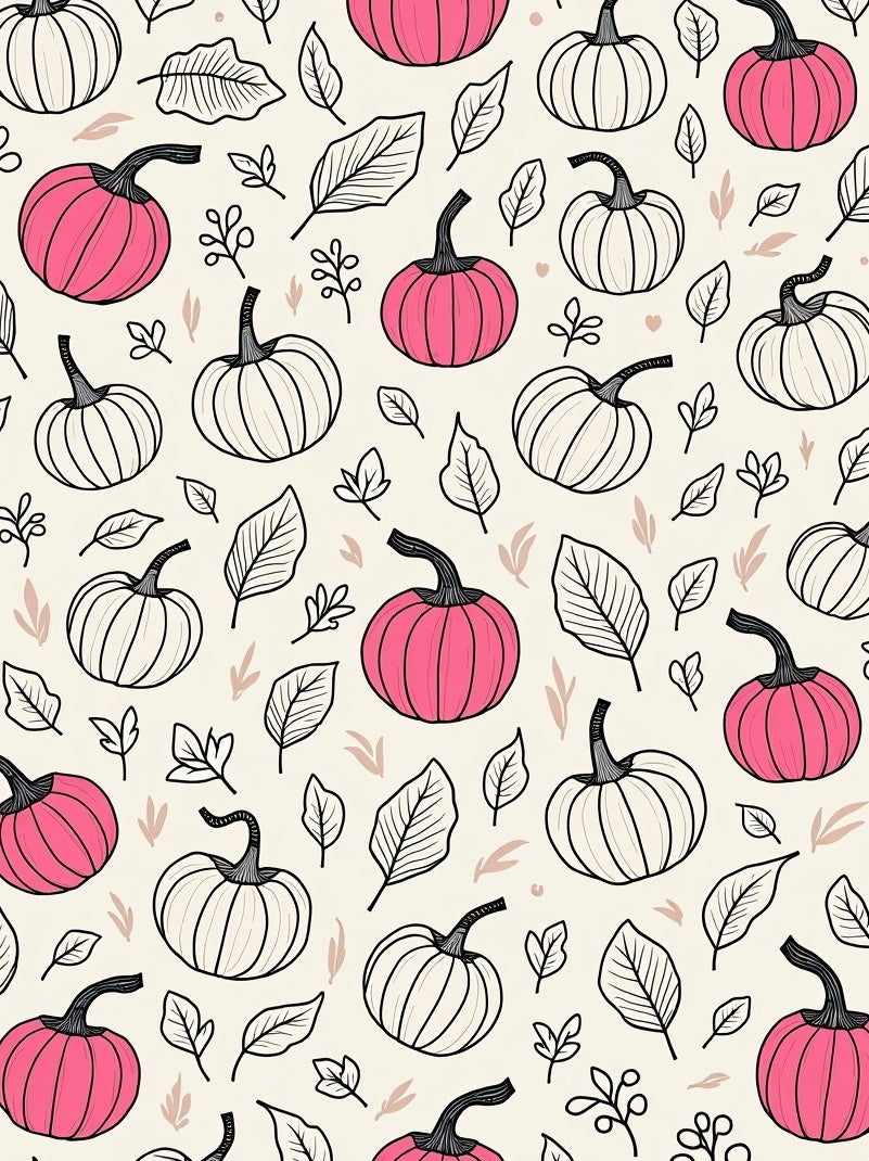 Bold Pink Pumpkin Leafy Fall Motif Rug