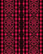 Red Black Buffalo Plaid Mandala Rug