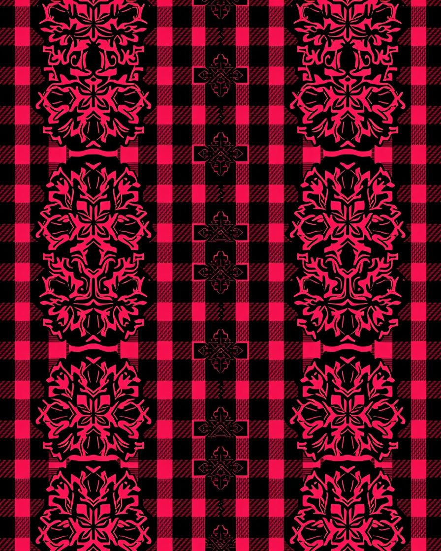 Red Black Buffalo Plaid Mandala Rug