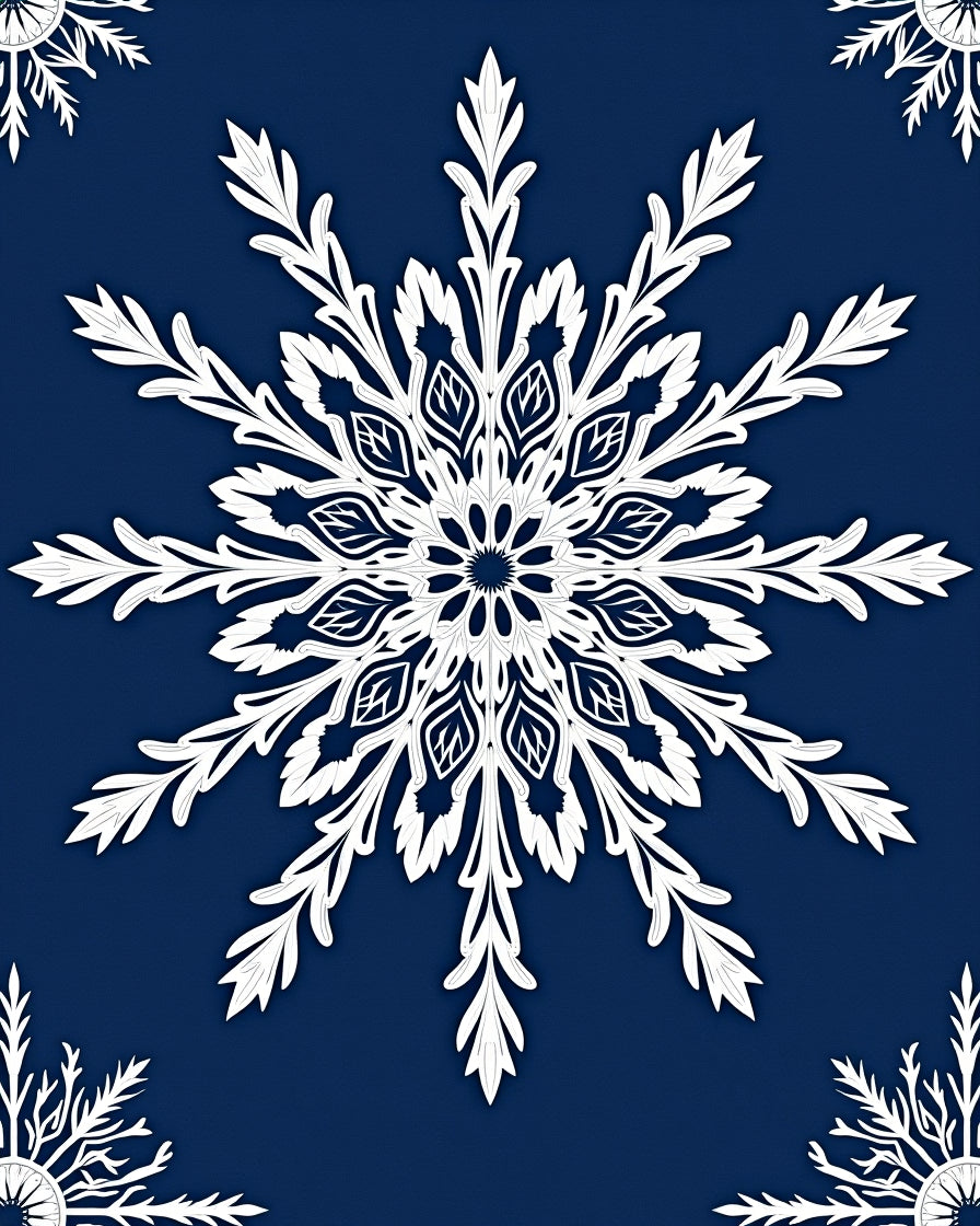 Navy White Lace Snowflake Mandala Rug